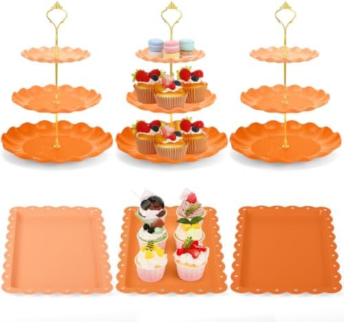 6 Pack Cupcake Stand Set 3 Pcs 3 Tier Gradient Dessert Table Display Stands Cookie Tray Rack 3 X14 in Rectangle