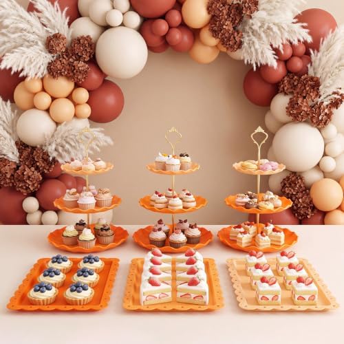 6 Pack Cupcake Stand Set 3 Pcs 3 Tier Gradient Dessert Table Display Stands Cookie Tray Rack 3 X14 in Rectangle, alternate