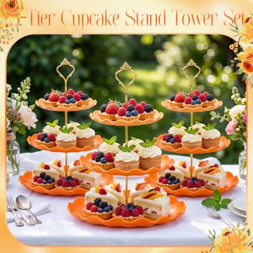 6 Pack Cupcake Stand Set 3 Pcs 3 Tier Gradient Dessert Table Display Stands Cookie Tray Rack 3 X14 in Rectangle, alternate