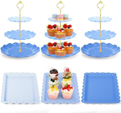 6 Pack Cupcake Stand Set 3 Pcs 3 Tier Gradient Dessert Table Display Stands Cookie Tray Rack 3 X14 in Rectangle
