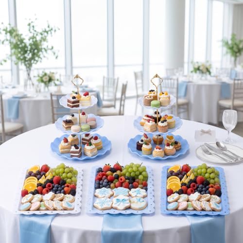 6 Pack Cupcake Stand Set 3 Pcs 3 Tier Gradient Dessert Table Display Stands Cookie Tray Rack 3 X14 in Rectangle, alternate