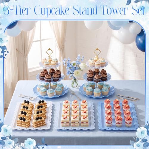 6 Pack Cupcake Stand Set 3 Pcs 3 Tier Gradient Dessert Table Display Stands Cookie Tray Rack 3 X14 in Rectangle, alternate