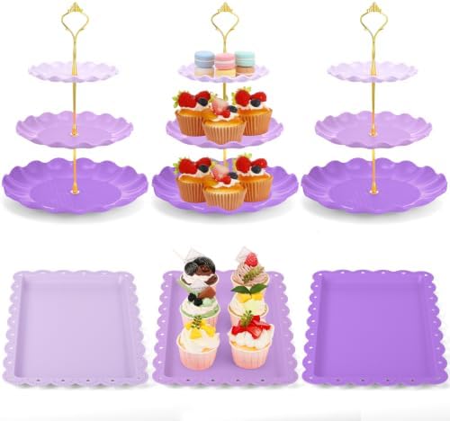 6 Pack Cupcake Stand Set 3 Pcs 3 Tier Gradient Dessert Table Display Stands Cookie Tray Rack 3 X14 in Rectangle