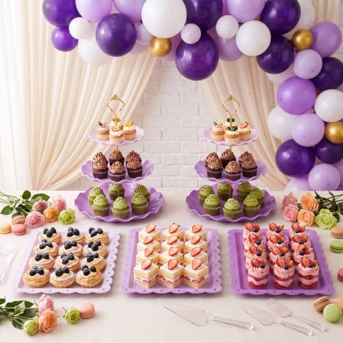 6 Pack Cupcake Stand Set 3 Pcs 3 Tier Gradient Dessert Table Display Stands Cookie Tray Rack 3 X14 in Rectangle, alternate