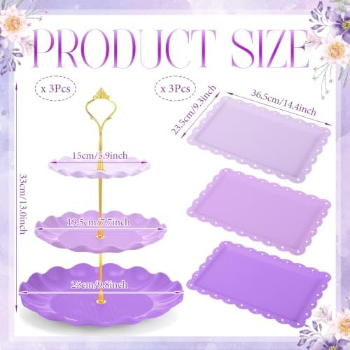 6 Pack Cupcake Stand Set 3 Pcs 3 Tier Gradient Dessert Table Display Stands Cookie Tray Rack 3 X14 in Rectangle, alternate