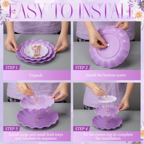 6 Pack Cupcake Stand Set 3 Pcs 3 Tier Gradient Dessert Table Display Stands Cookie Tray Rack 3 X14 in Rectangle, alternate