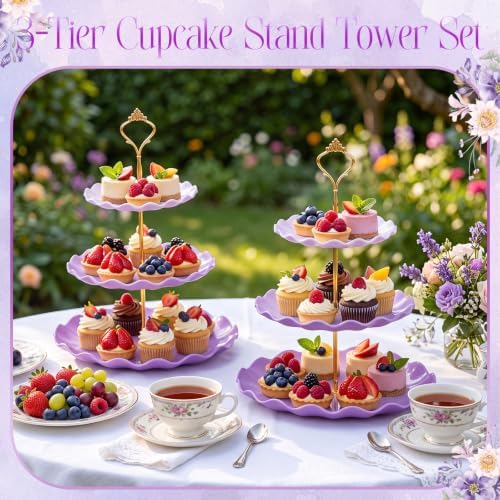 6 Pack Cupcake Stand Set 3 Pcs 3 Tier Gradient Dessert Table Display Stands Cookie Tray Rack 3 X14 in Rectangle, alternate