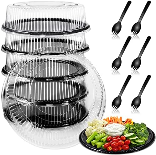 6 Pack Disposable Catering Trays with Lids for Party, 12 Inch, Black in 12.4 x 9.45 x 2.76 Inch in black