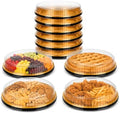 6 Pack Disposable Plastic Serving Trays with Clear Lids, 12 Inch Round Gold Sushi Trays, Party Platters, Pie