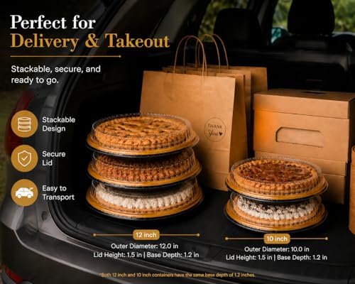 6 Pack Disposable Plastic Serving Trays with Clear Lids, 12 Inch Round Gold Sushi Trays, Party Platters, Pie, alternate view