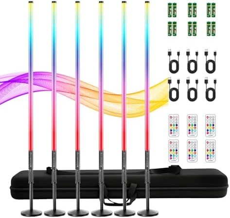 6 Pack DJ Tube Lights with Case 4ft RGB Stick Lights 5000mAh Battery Powered LED Neon Light Tubes Stand 500