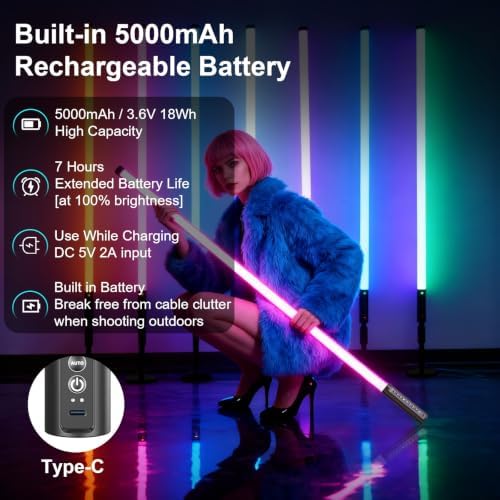 6 Pack DJ Tube Lights with Case 4ft RGB Stick Lights 5000mAh Battery Powered LED Neon Light Tubes Stand 500, alternate view 5
