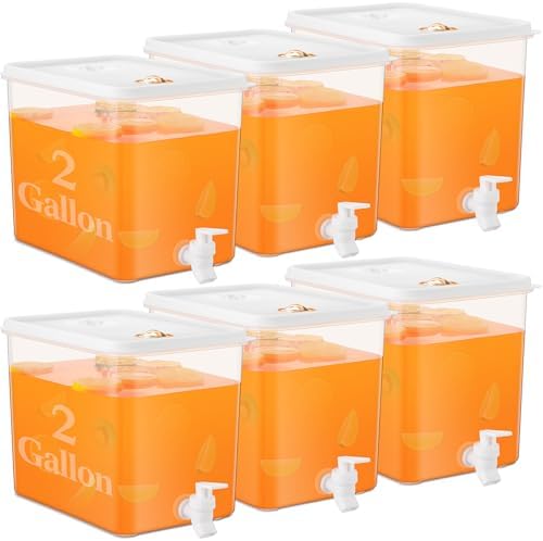 6 Pack Drink Dispenser for Fridge with Spigot, 2 Gallon