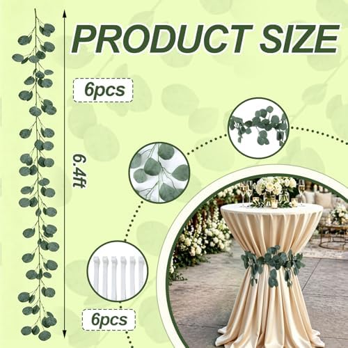 6 Pack Eucalyptus Garland Wedding Cocktail Table Ties Faux Greener, alternate view 2