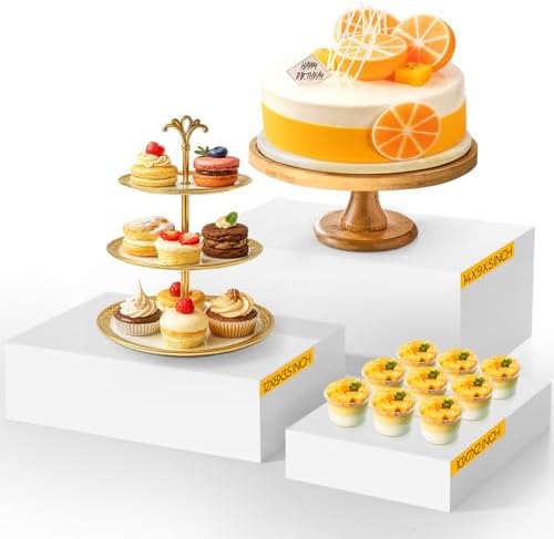 6 Pack Extra Large Acrylic Buffet Risers - 14”, 12”, 10” White Display Stands with Hollow Bottoms, Cube Riser