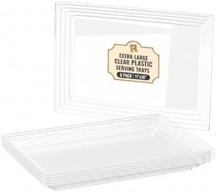 6 Pack Extra Large Plastic Serving Trays for Party - 16 x 11 Clear Plastic Tray - Heavy Duty Trays for Food