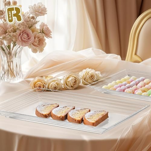 6 Pack Extra Large Plastic Serving Trays for Party - 16 x 11 Clear Plastic Tray - Heavy Duty Trays for Food, alternate view 2