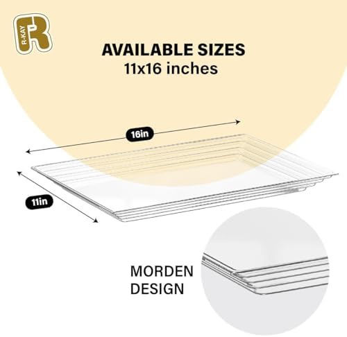 6 Pack Extra Large Plastic Serving Trays for Party - 16 x 11 Clear Plastic Tray - Heavy Duty Trays for Food, alternate view 3
