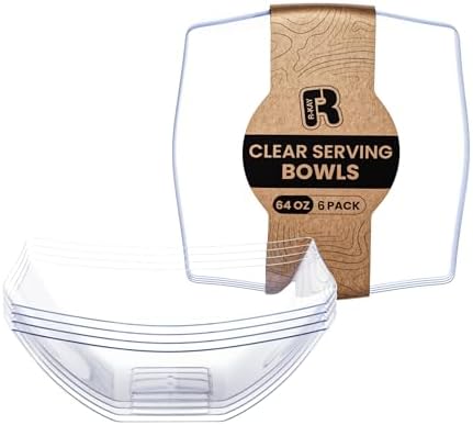 6 Pack Extra Large Serving Bowl - 64 Ounce Plastic Serving Bowls For Entertaining - Clear Plastic Bowls For