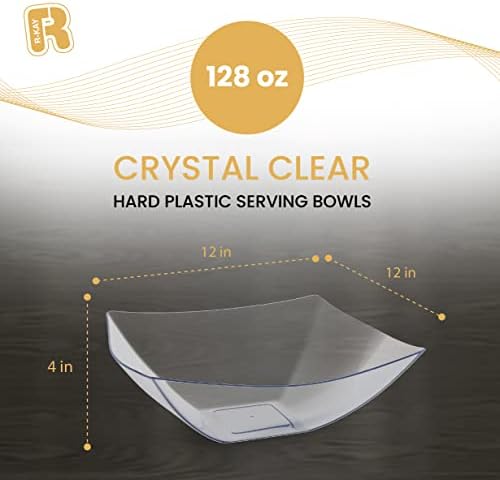 6 Pack Extra Large Square Serving Bowl - 128 Ounce Plastic Serving Bowls For Entertaining - Clear Plastic Bowls, alternate