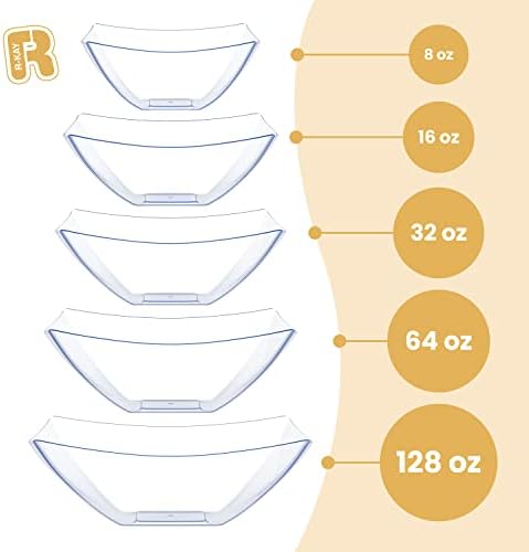 6 Pack Extra Large Square Serving Bowl - 128 Ounce Plastic Serving Bowls For Entertaining - Clear Plastic Bowls, alternate