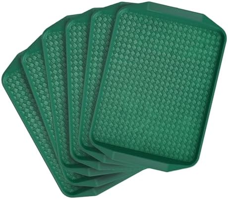 6 Pack Fast Food Serving Trays with Side Handles, 17" x 12" Commercial Cafeteria Plastic Trays, Stackable for