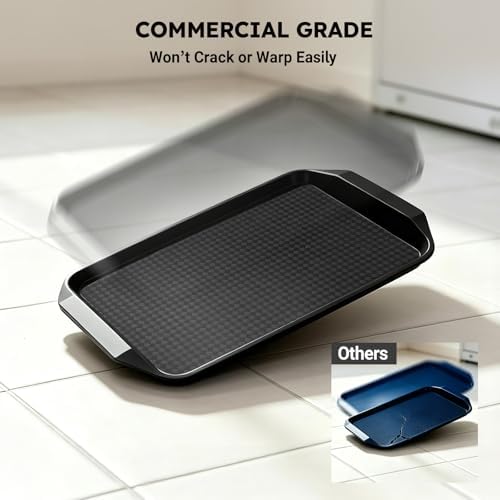 6 Pack Fast Food Serving Trays with Side Handles, 17" x 12" Commercial Cafeteria Plastic Trays, Stackable for, alternate view