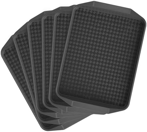 6 Pack Fast Food Serving Trays with Side Handles, 17" x 12" Commercial Cafeteria Plastic Trays, Stackable for