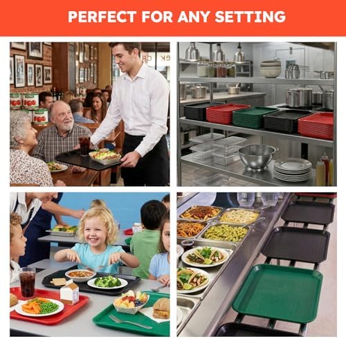 6 Pack Fast Food Serving Trays with Side Handles, 17" x 12" Commercial Cafeteria Plastic Trays, Stackable for, alternate view