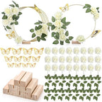 6 Pack Floral Hoop Centerpieces Table Decorations Kit Include 6 Metal Wreath Ring with 6 Wood Base 50 Rose