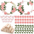 6 Pack Floral Hoop Centerpieces Table Decorations Kit Include 6 Metal Wreath Ring with 6 Wood Base 50 Rose