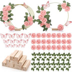6 Pack Floral Hoop Centerpieces Table Decorations Kit Include 6 Metal Wreath Ring with 6 Wood Base 50 Rose