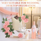 6 Pack Floral Hoop Centerpieces Table Decorations Kit Include 6 Metal Wreath Ring with 6 Wood Base 50 Rose, alternate view 5