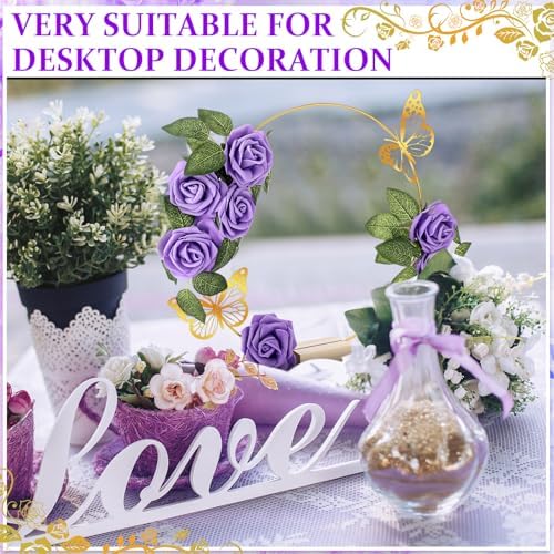 6 Pack Floral Hoop Centerpieces Table Decorations Kit Include 6 Metal Wreath Ring with 6 Wood Base 50 Rose, alternate view 4