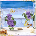 6 Pack Floral Hoop Centerpieces Table Decorations Kit Include 6 Metal Wreath Ring with 6 Wood Base 50 Rose, alternate view 5