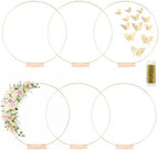 6 Pack Floral Hoop with Stand and 38-Yard Paddle Wire 20 Inch Metal Rings for DIY Centerpiece Table Decorations