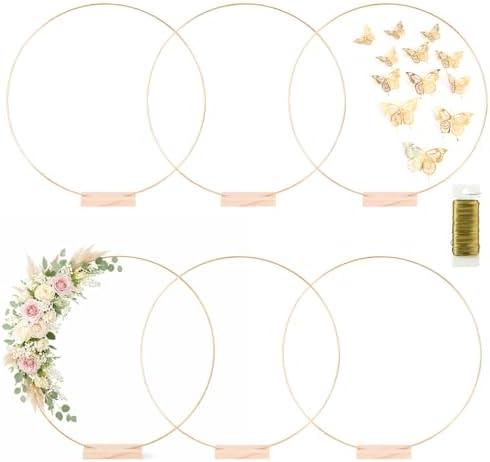 6 Pack Floral Hoop with Stand and 38-Yard Paddle Wire 20 Inch Metal Rings for DIY Centerpiece Table Decorations