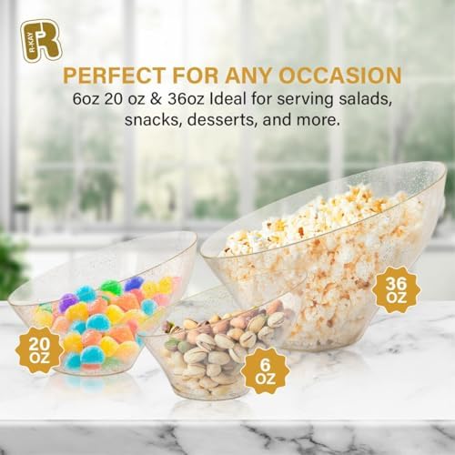 6 Pack Glitter Angled Candy Bowls - Gold Plastic bowls 20 Oz - Premium Gold Plastic Serving Bowls Disposable, alternate view
