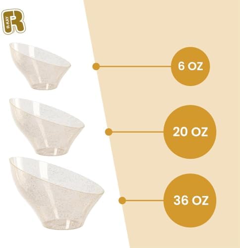6 Pack Glitter Angled Candy Bowls - Gold Plastic bowls 20 Oz - Premium Gold Plastic Serving Bowls Disposable, alternate view