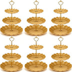 6 Pack Gold 3 Tier Cupcake Stand Plastic Serving Tray in gold