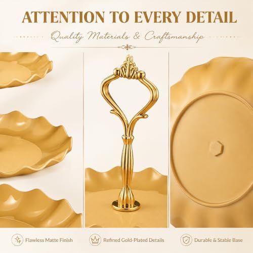 6 Pack Gold 3 Tier Cupcake Stand Plastic Serving Tray in gold, alternate view 4
