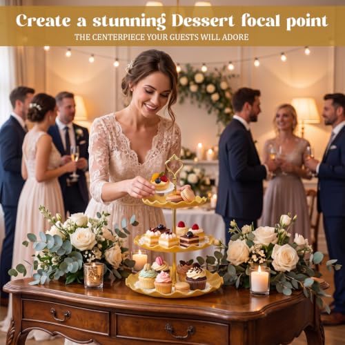 6 Pack Gold 3 Tier Cupcake Stand Plastic Serving Tray in gold, alternate view 5