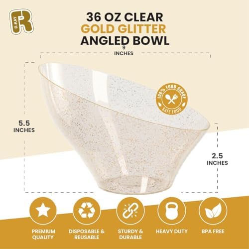 6 Pack Gold Glitter Angled Candy Bowls - Large Gold Plastic bowls - Premium Plastic Serving Bowls Heavy Duty For, alternate