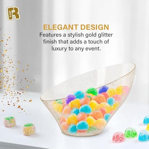 6 Pack Gold Glitter Angled Candy Bowls - Large Gold Plastic bowls - Premium Plastic Serving Bowls Heavy Duty For, alternate
