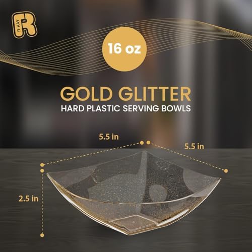 6 Pack Gold Glitter Plastic Serving Bowls -16 Oz Gold Plastic bowls 16 Oz - Disposable Serving Bowls Heavy Duty, alternate