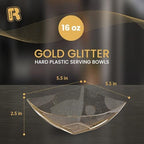 6 Pack Gold Glitter Plastic Serving Bowls -16 Oz Gold Plastic bowls 16 Oz - Disposable Serving Bowls Heavy Duty, alternate