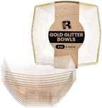 6 Pack Gold Small Plastic Serving Bowls 8 oz - Gold Glitter Small Plastic Bowls for Parties, Premium For
