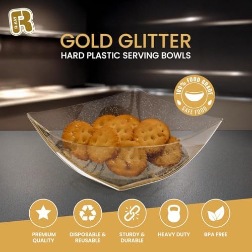 6 Pack Gold Small Plastic Serving Bowls 8 oz - Gold Glitter Small Plastic Bowls for Parties, Premium For, alternate view 5