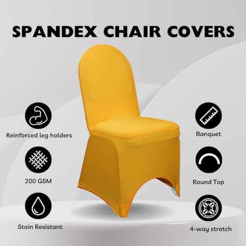 6 Pack Gold Stretch Spandex Banquet Chair Covers - Wedding Slip Premium Quality Cover in Gold, alternate view 3