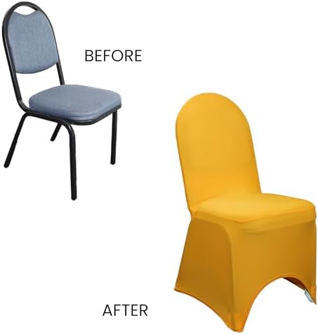 6 Pack Gold Stretch Spandex Banquet Chair Covers - Wedding Slip Premium Quality Cover in Gold, alternate view 6